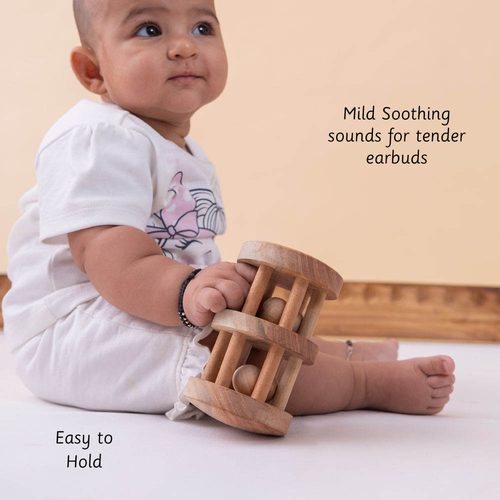 Neem Wood Rattle- Double Decker is Easy to hold with gentle, soothing sounds for sensitive ears.