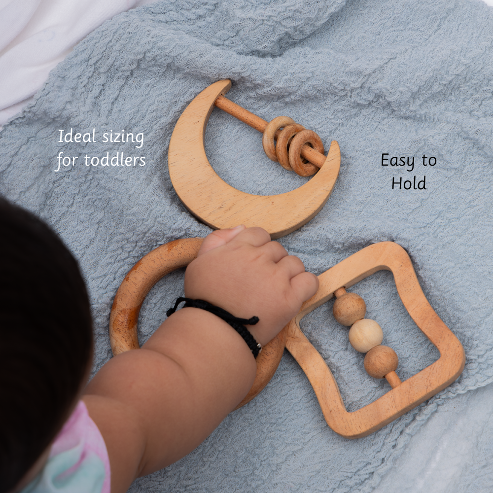 Neem Wood Rattles are easy to hold with ideal sizing for toodlers 