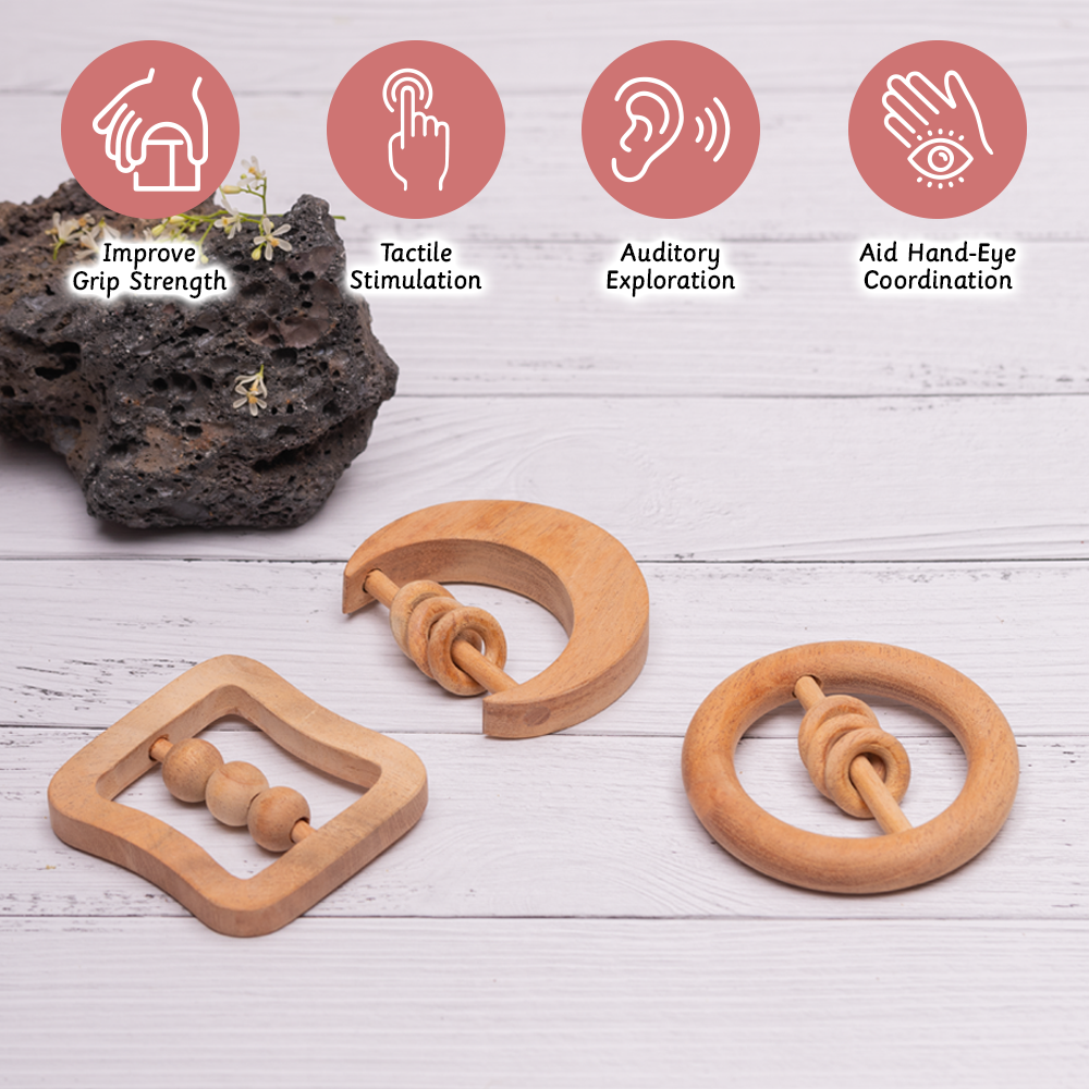 Neem Wood Rattles improve grip strength , tctile stimulation , auditory and hand eye coordination