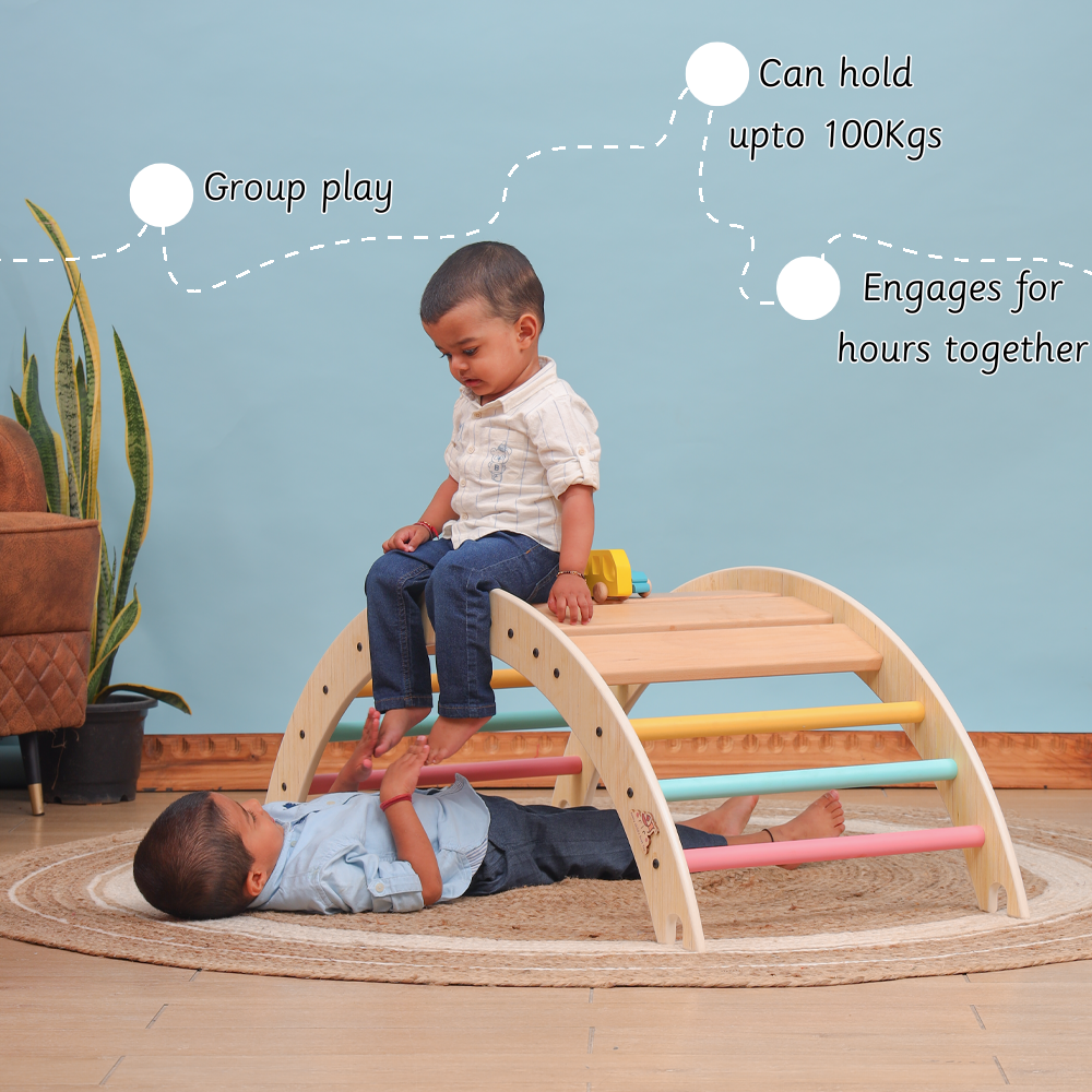Pikler Climbing Arch - Natural group play can hold upto 100kgs engagesnfor hour together