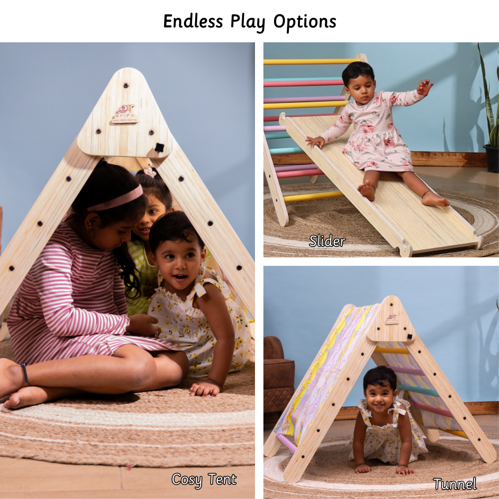 Pikler Triangle - Natural cosy tent slider tunnel