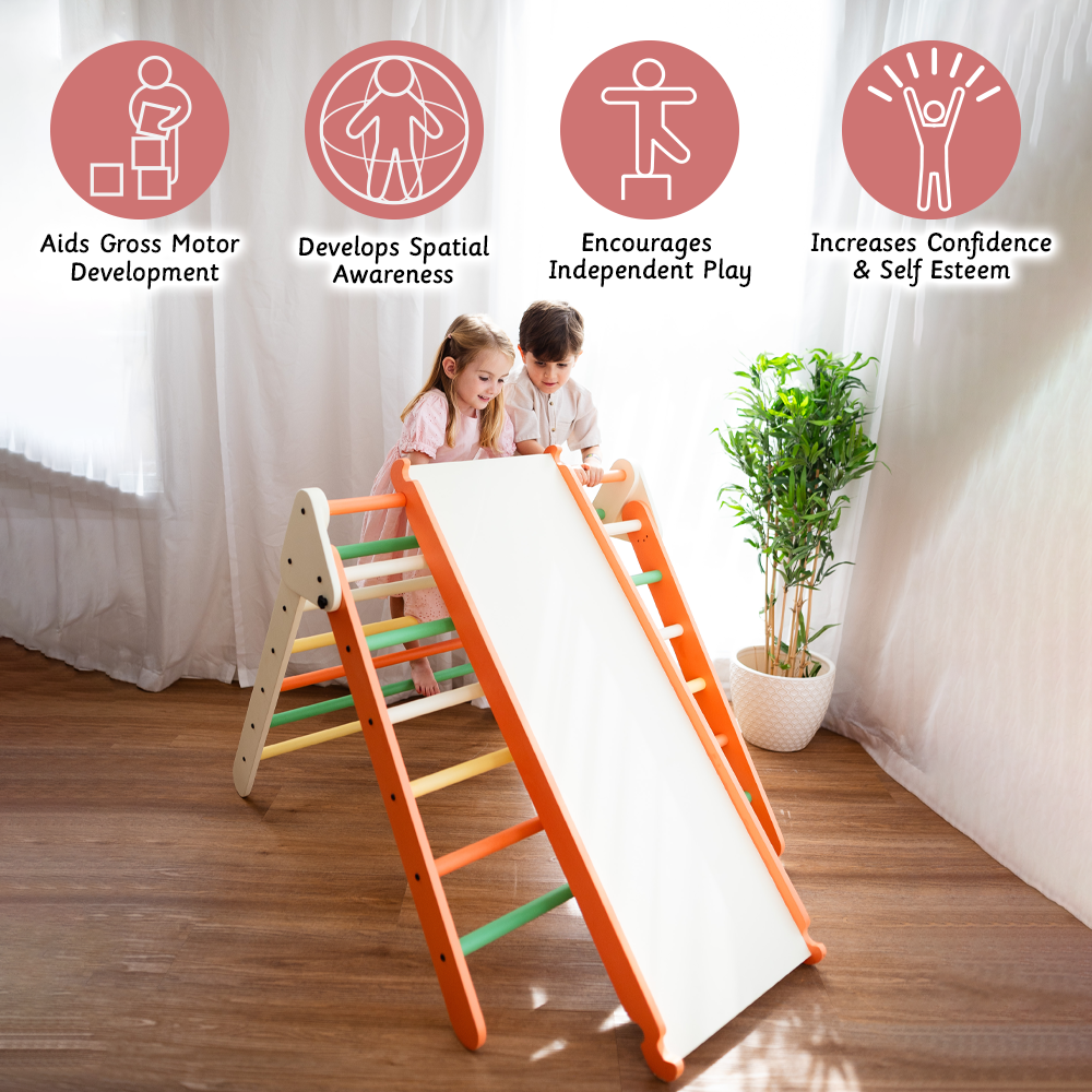 Pikler Triangle aids gross motor development , spatial awareness , confidence and encourage indepenent play