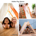 pikler triangle can be used as a cozy tent , tunnel and slider