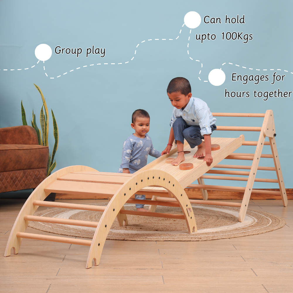 Pikler Triangle and Pikler Arch -Natural group play can hold upto 100kgs engages for hours together