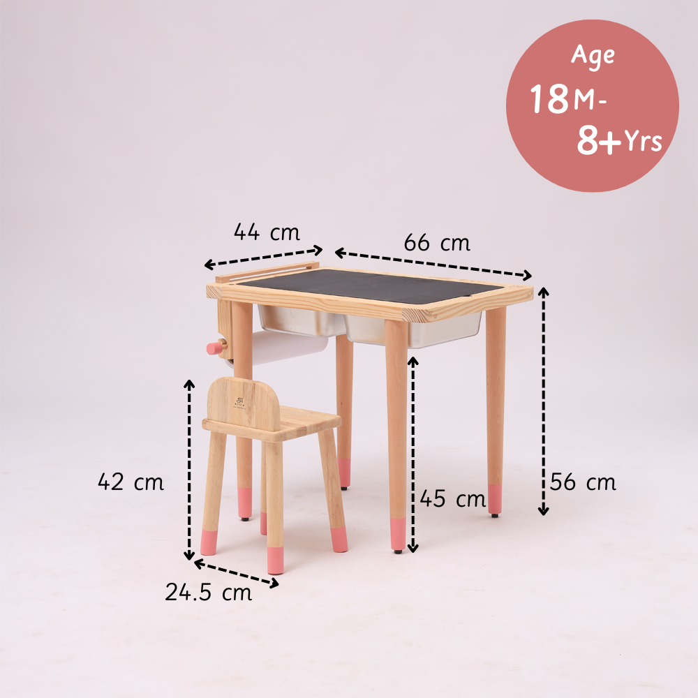Pink Sensory Table
depicting the ideal height for use