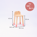 Pink wooden stool with measurements and age to show its ideal for toddlers 