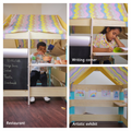 kids' playhouse transforms into a reading corner , writting corner , or restaurant, inspiring hours of imaginative play and creativity.