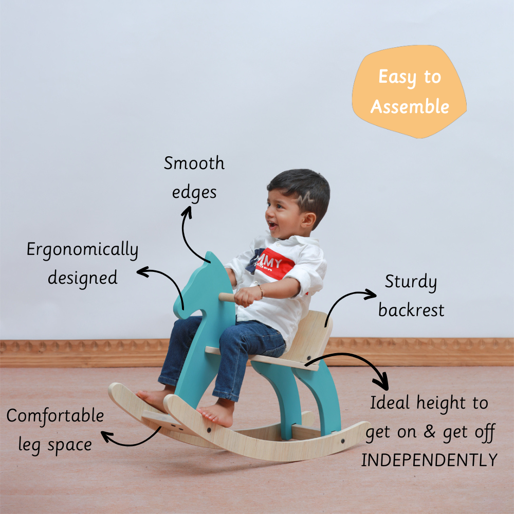 Traditional Rocking features smooth edges, a sturdy backrest, comfortable leg space, and ideal height for kids to climb on and off independently—easy to assemble and built for joyful, safe play.