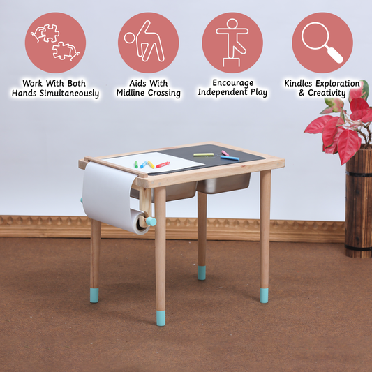 Sensory Table work with both both hands simultaneously , aids midline crossing , encourage independent play and kindles exploration 