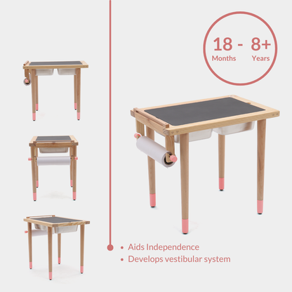 different angles of the sensory tables with a focus on independence and vestibular system development for children aged 18-8+ months.