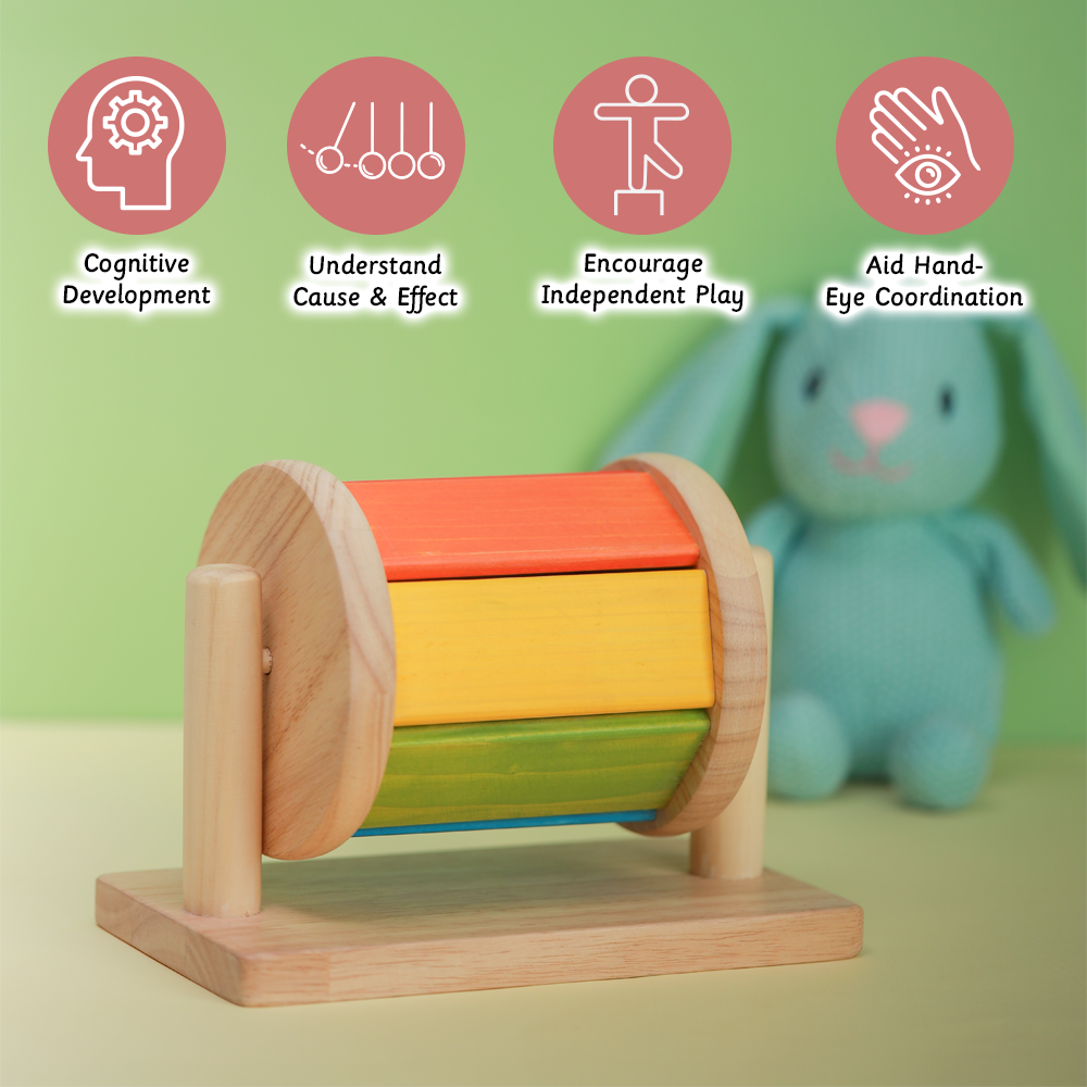 Spinning Drum boost cognitive development, hand-eye coordination, and independent play with this toddler-safe