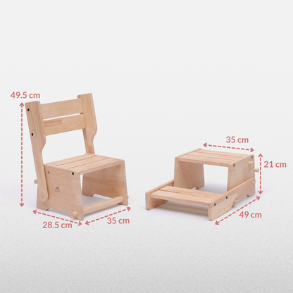 Wooden Convertible Step Stool and Chair - Natural