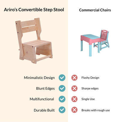 Wooden Convertible Step Stool and Chair - Natural