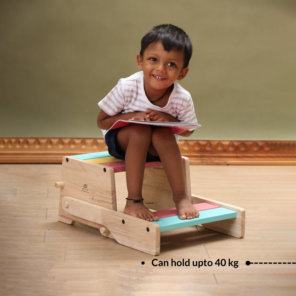 Wooden Convertible Step Stool and Chair - Natural