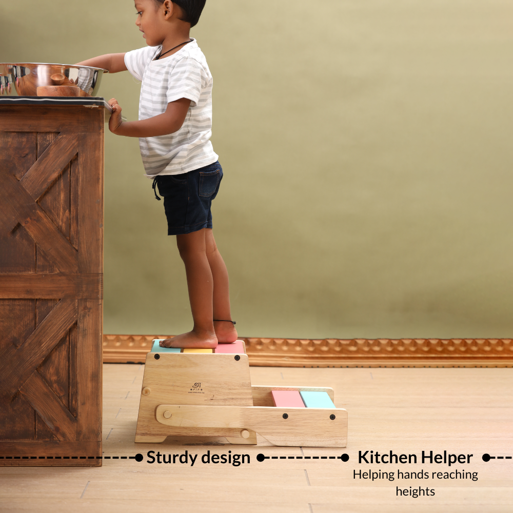 Wooden Convertible Step Stool and Chair - Natural