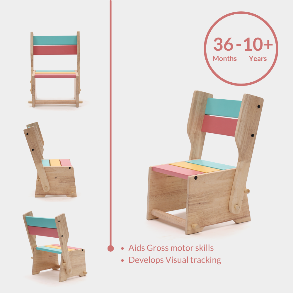 Wooden Convertible Step Stool and Chair - Semi Color