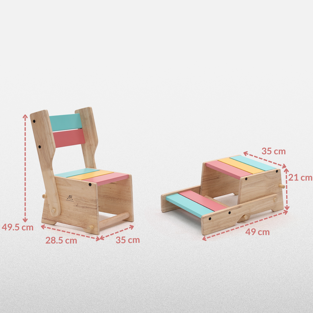 Wooden Convertible Step Stool and Chair - Semi Color