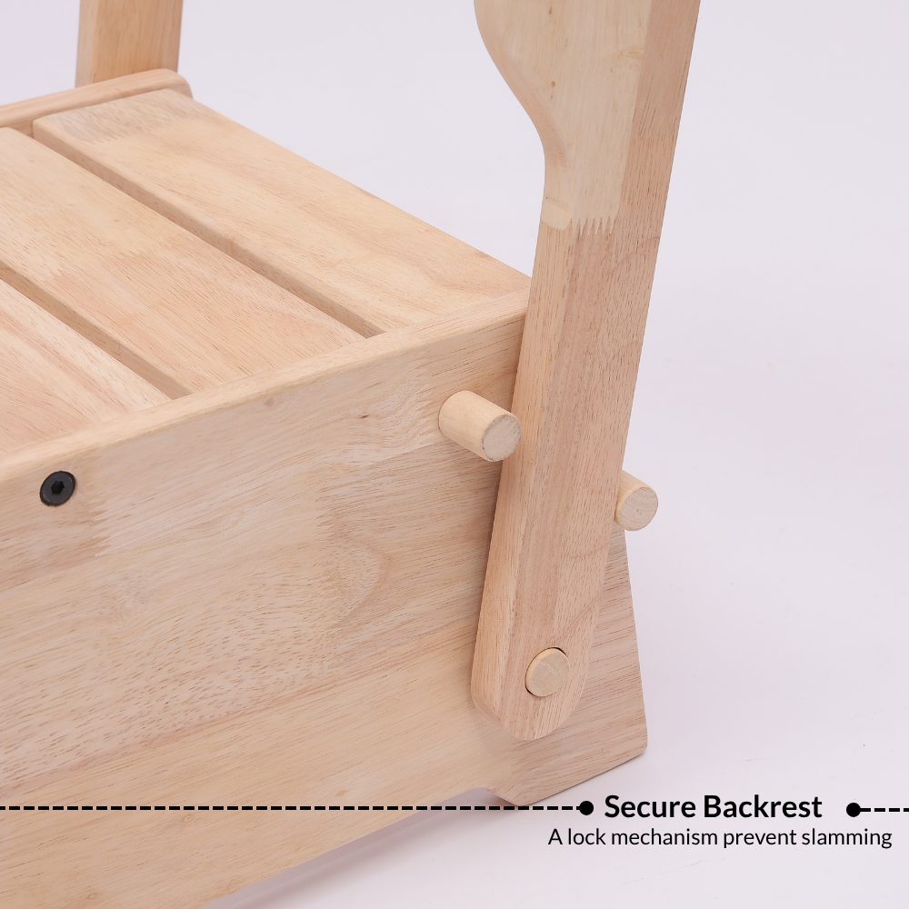 Wooden step stool easily converts to a chair in seconds