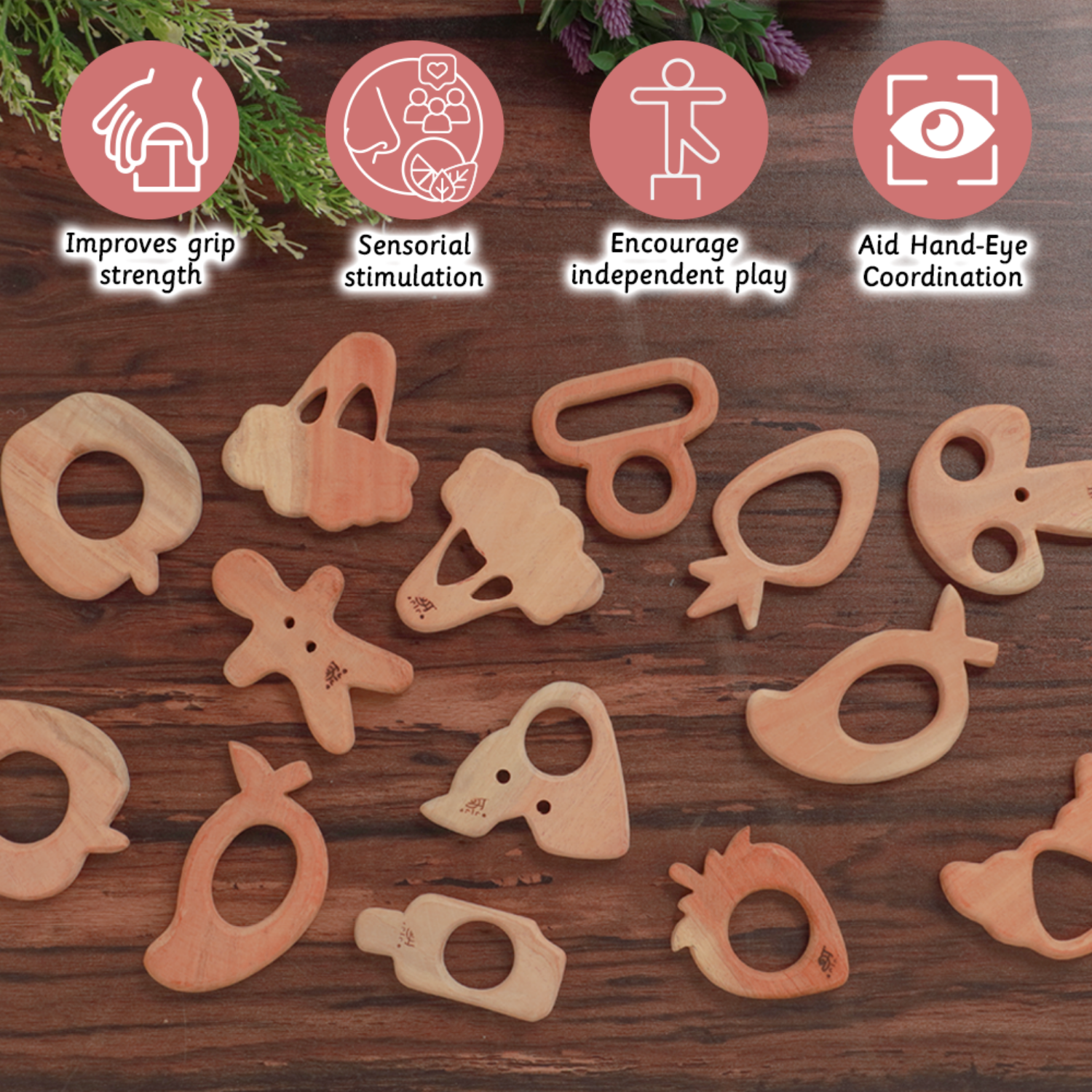 Wooden teether deals shapes