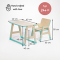 Handcrafted with love, this compact and adjustable toddler workstation is designed for kids aged 24+ months—built to grow with them and fit any space with ease.