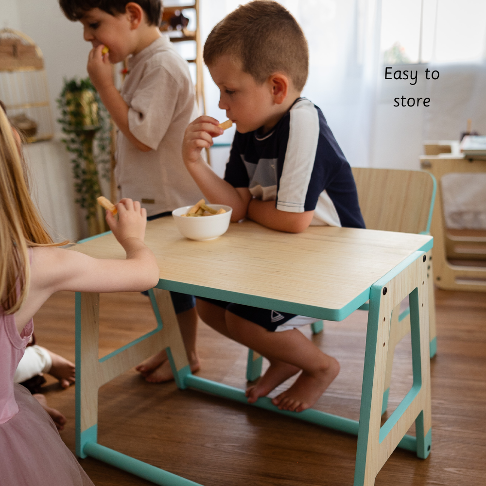 this toddler workstation fits seamlessly into any home or playroom 