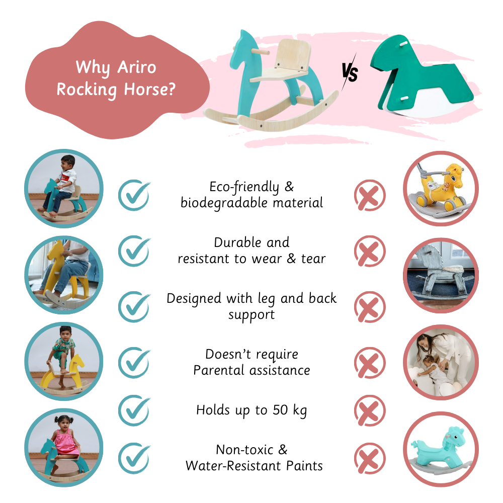 Traditional Rocking Horse  is eco-friendly, durable, parent-independent, and child safe —crafted to grow with your child 