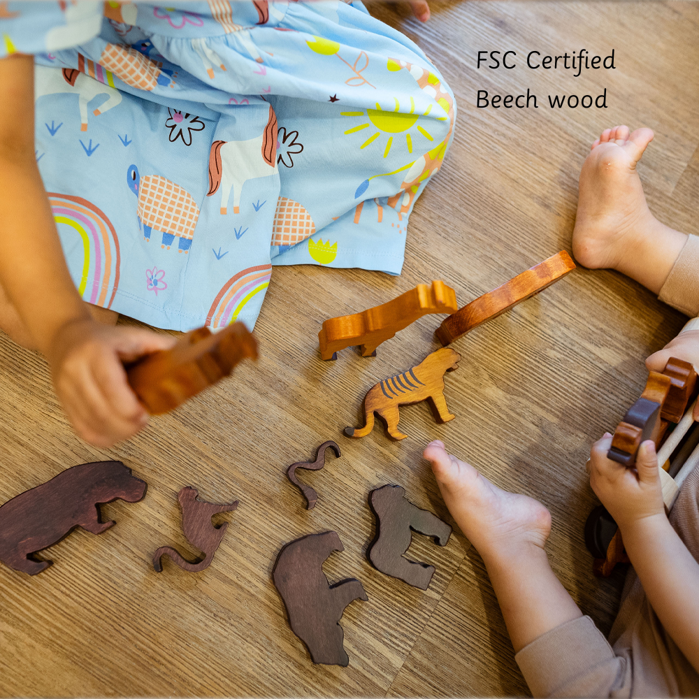 Wooden Wild Animals ( Set of 12) is made up of FSC certified beech wood