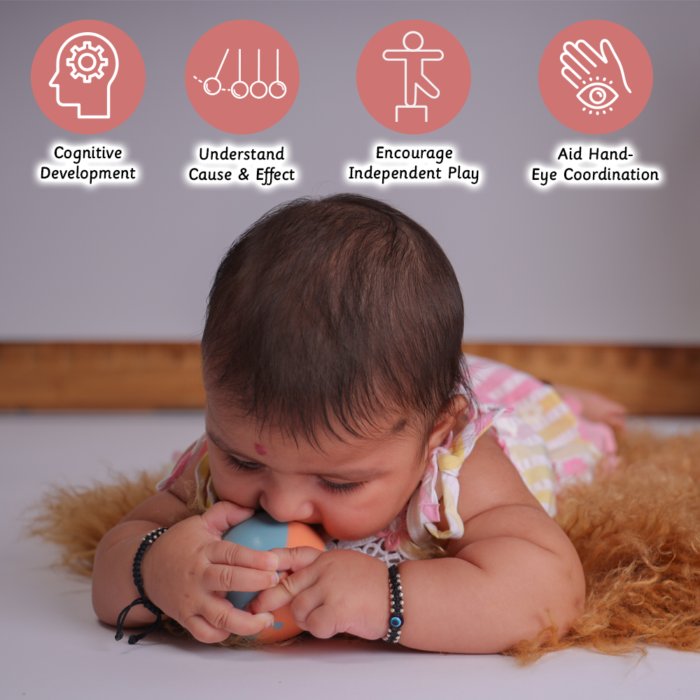 Wobble Toy  supports cognitive development, teaches cause and effect, encourages independent play, and aids hand-eye coordination for infants.





