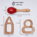 Natural neem wood, hand-crafted with dimensions – Safe and hygienic teethers and rattle for infants.





