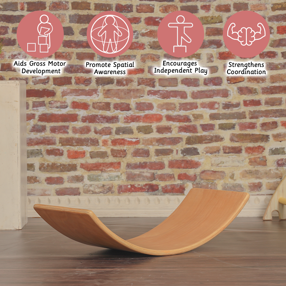Wooden Balancing board aids in gross motor development , spatial awareness , cordination and encourages independent play 