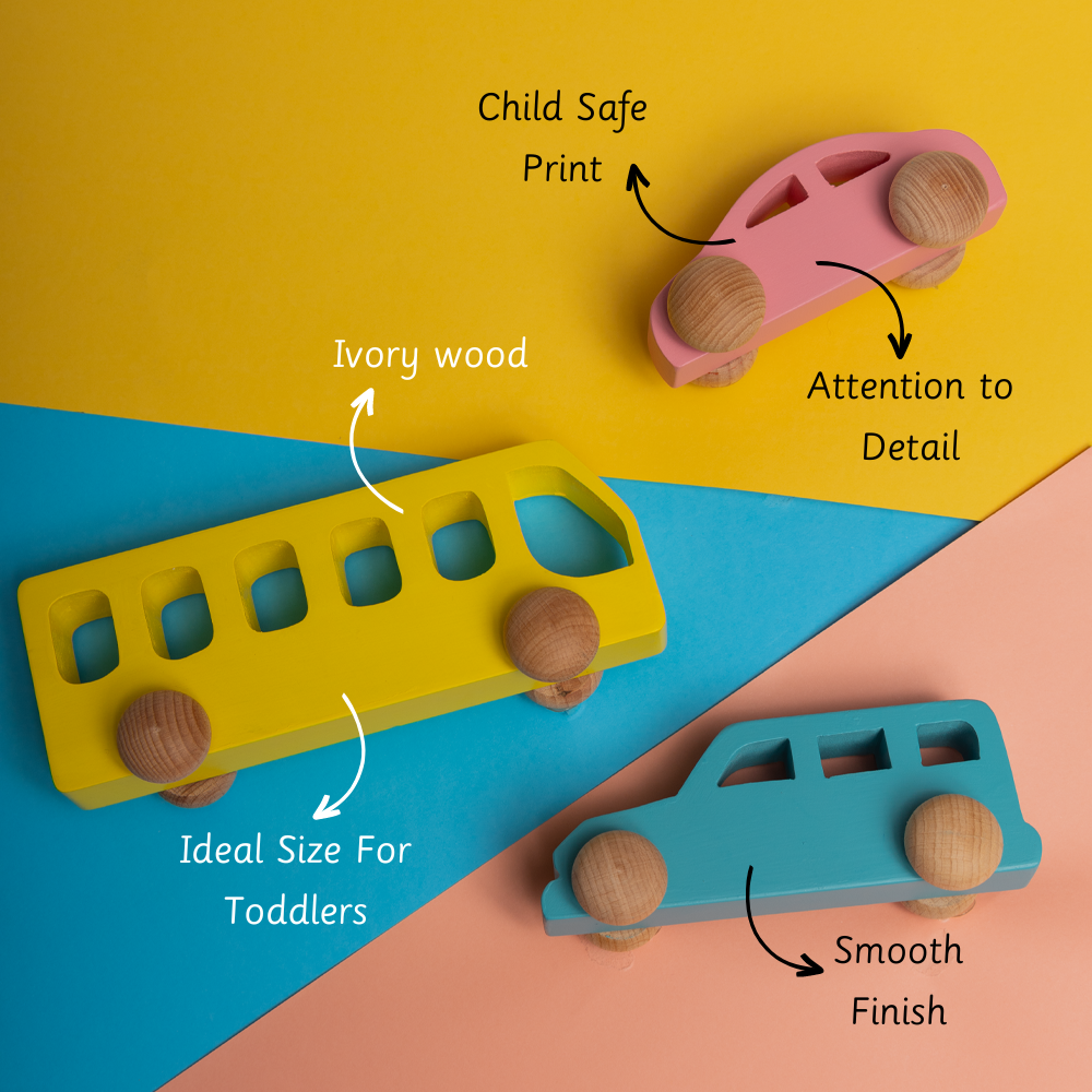 ivory wooden vehicle set features child-safe prints, smooth finishes, and thoughtful detailing—perfectly sized for toddlers to play safely 