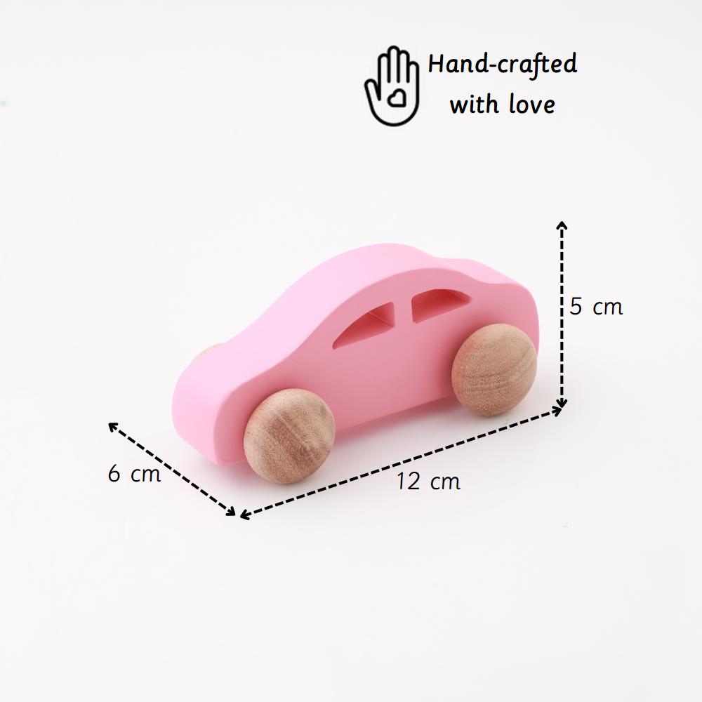  hand-crafted wooden car is thoughtfully designed with smooth edges, child-safe materials, and the perfect size for little hands 