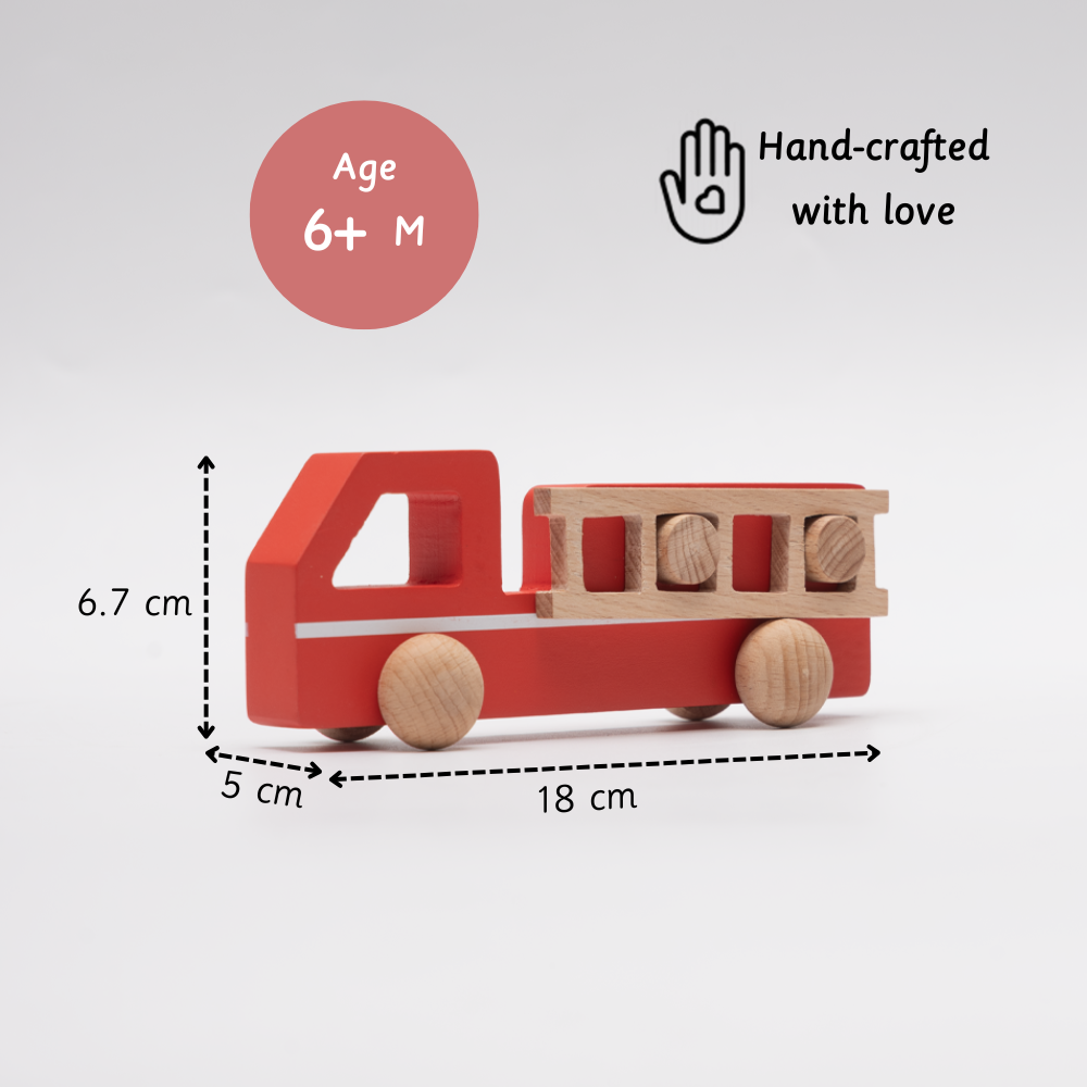 wooden fire truck, designed for ages 6 months and up, combines safe materials, smooth finishes