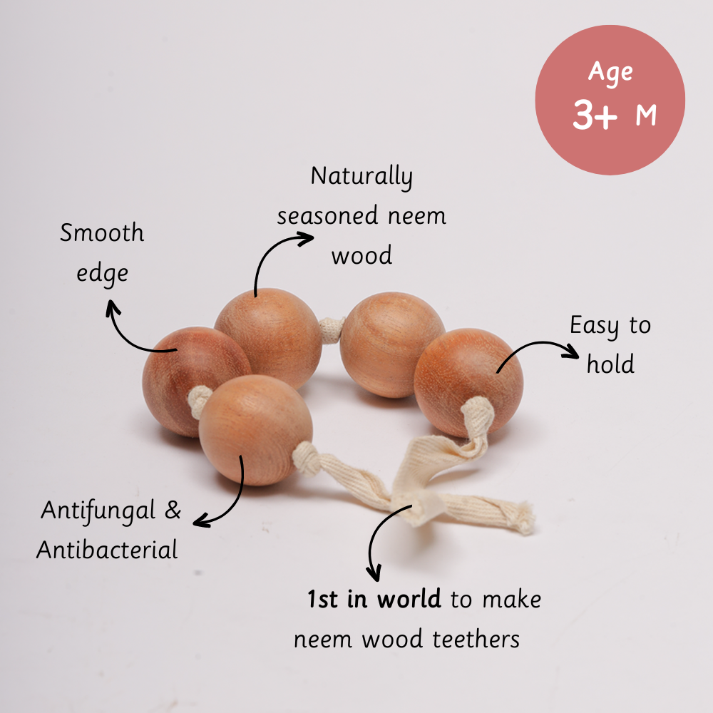 Wooden Grasping beads are  antifungal, antibacterial grasping beads are safe, smooth-edged, and perfect for babies 3+ months to chew and explore.




