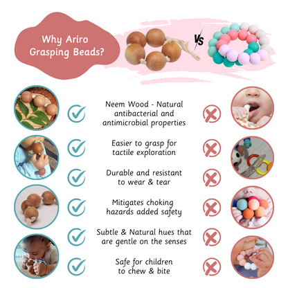 Wooden Grasping beads offering natural antibacterial protection, superior durability, and safe, sensory-friendly design perfect for babies.





