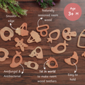 Wooden Interlocking Discs  are naturally seasoned neem wood baby teethers, antifungal and antibacterial, smooth-edged, easy to hold, and designed for ages 3 months and up.