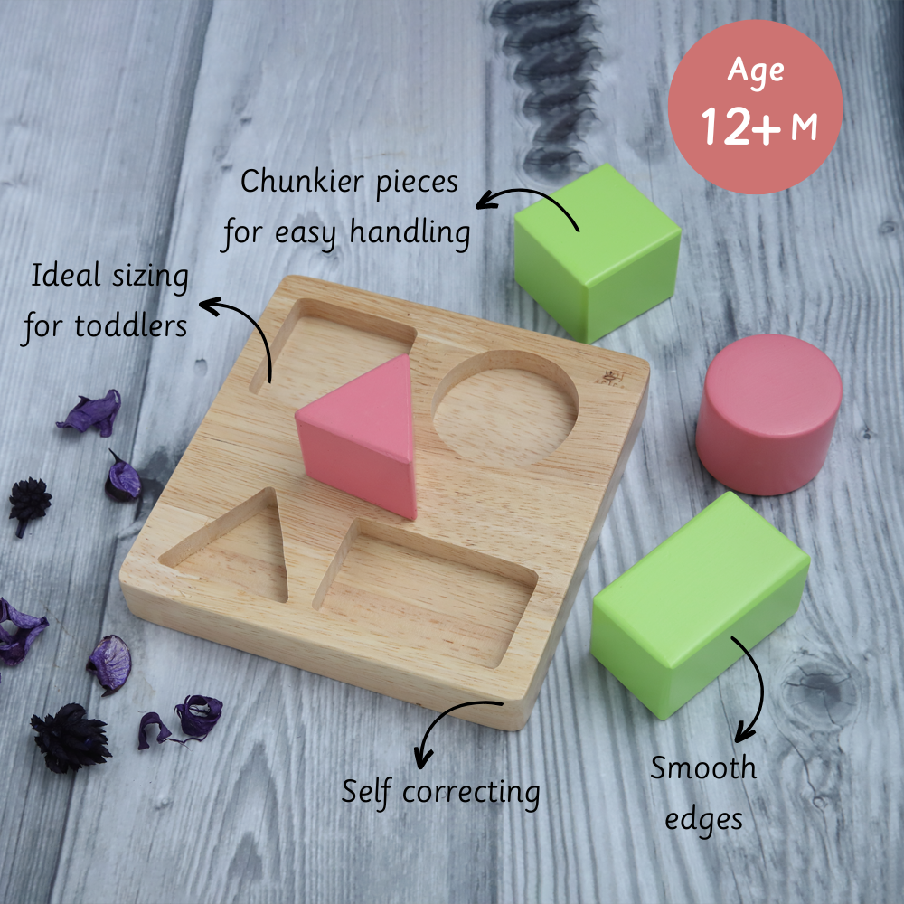 designed for toddlers aged 12+ months, featuring chunky, self-correcting pieces with smooth edges for easy handling and safe, engaging play