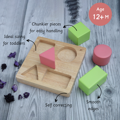 designed for toddlers aged 12+ months, featuring chunky, self-correcting pieces with smooth edges for easy handling and safe, engaging play