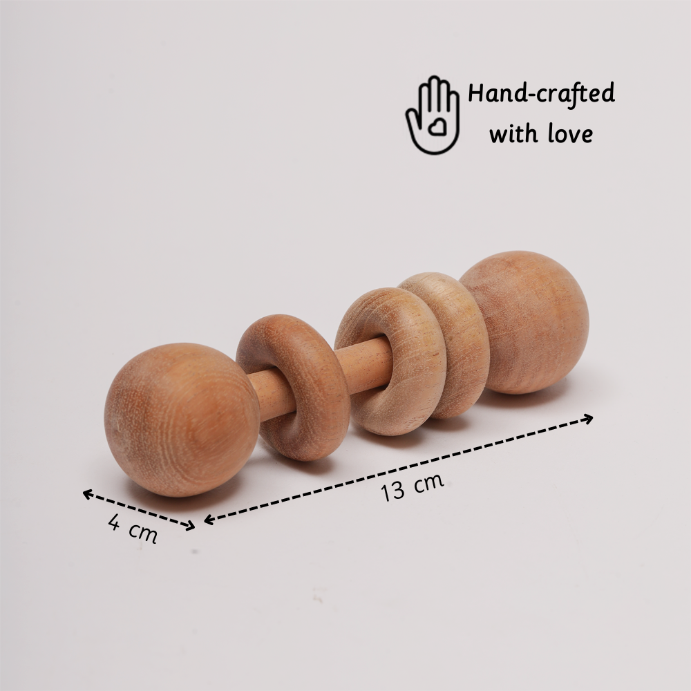 Wooden Rattle - Dumbbell with Rings perfectly designed fot small hands
