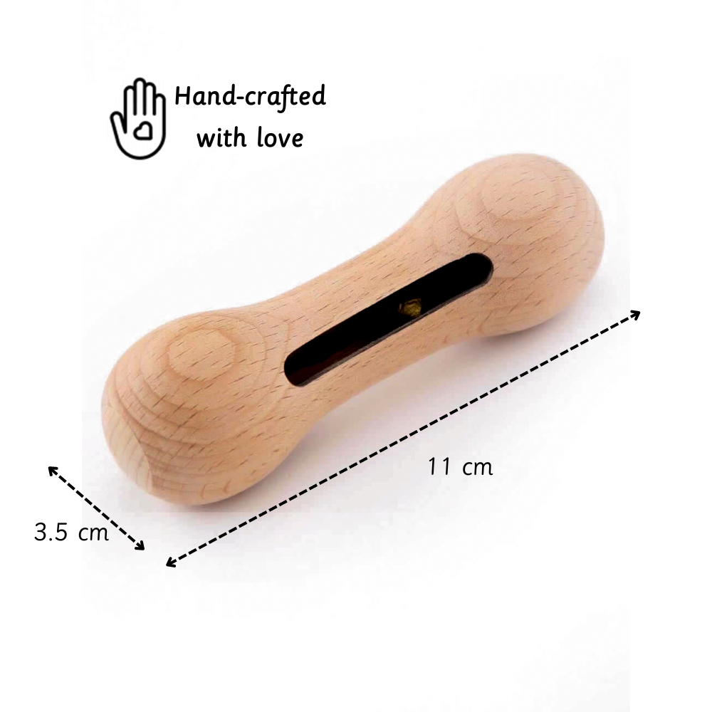 Wooden Rattle - Dumbbell with bell perfectly sized for tiny hands and safe for curious mouths.