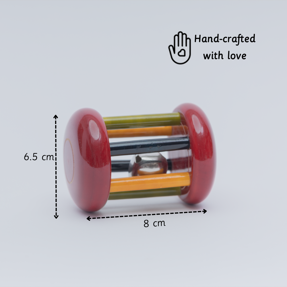 Wooden Rattle - Small Tumbler Red  designed for little hands, made with love and safe materials for a soothing and sensory-rich playtime.