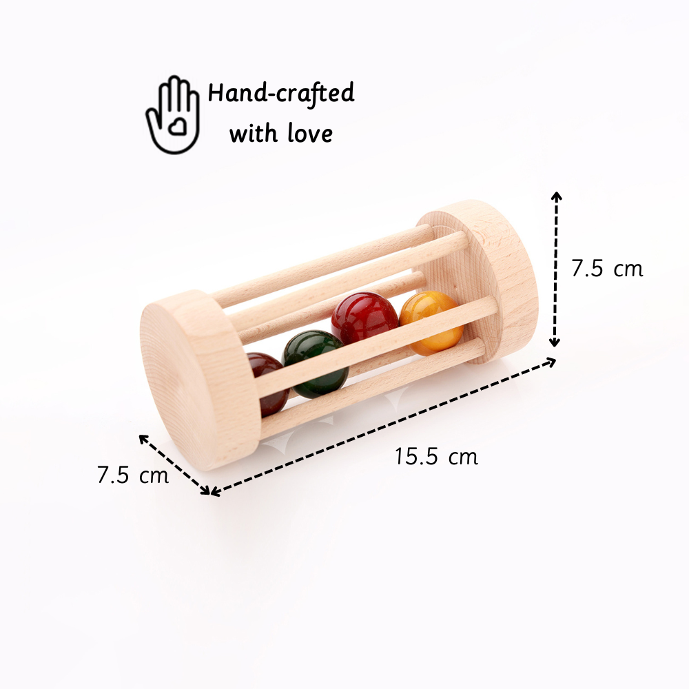 Wooden Rolling Rattle  designed for little hands, made with love and safe materials for a soothing and sensory-rich playtime.





