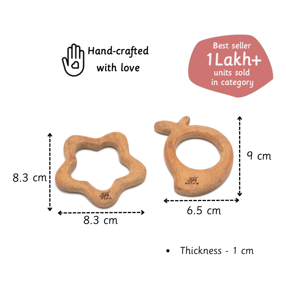 wooden teethers are designed with perfect dimensions for babies which are childsafe
