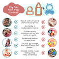 Ariro Neem Wood Teethers vs. plastic: natural antibacterial, eco-friendly, sensory soothing, durable, grip-enhancing, and realistic; plastic lacks these benefits.