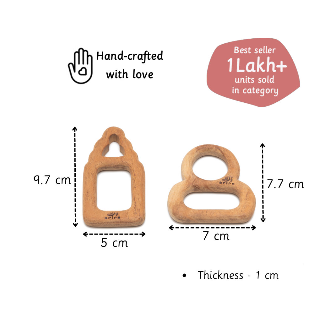 hand-crafted wooden teethers with  perfect dimensions for babies