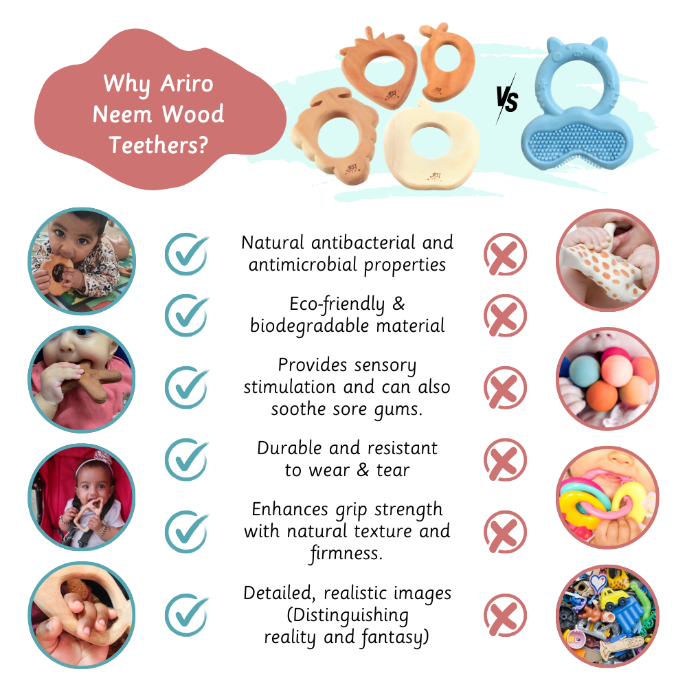  neem teethers are safer, eco-friendly, sensory-rich, durable, and better for babies’ development.


