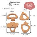 Wooden neem teethers handcrafted with smooth finish and 1 cm thickness designed in baby safe sizes for easy grip and play.