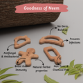Wooden neem teethers with natural antibacterial and antifungal properties designed to boost immunity and prevent infections in babies.