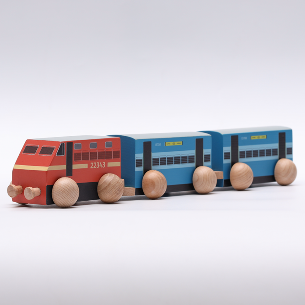wooden train set features a classic design with smooth wooden wheels and a pull string, crafted for safe and imaginative play.