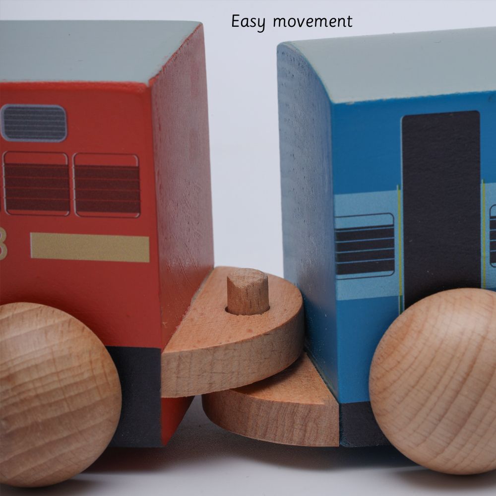  wooden deatiled train set with smooth wheels and a pull rope, designed for safe, imaginative play